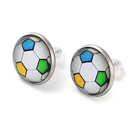 Sport Balls Glass & 304 Stainless Steel Stud Earrings for Women, Stainless Steel Color, Football, 15.5mm(EJEW-H005-01P-02)