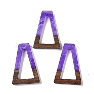 Resin & Wood Pendants, Hollow Triangle Charms, Blue Violet, 38x24.5x3.5mm, Hole: 2mm(WOOD-F015-10H)