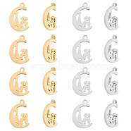 Unicraftale 16Pcs 2 Colors Valentine's Day 304 Stainless Steel Charms, Laser Cut, Moon with Tower & Couple, Mixed Color, 12x8.5x1mm, Hole: 1.2mm, 8pcs/color(STAS-UN0030-74)
