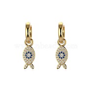 Fish 925 Sterling Silver Micro Pave Cubic Zirconia Leverback Earrings for Woman, Real 18K Gold Plated, 24.5x6mm(EJEW-Q384-03G)