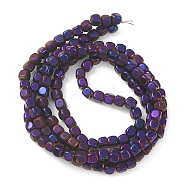 PVD Vacuum Plating Electroplate Non-magnetic Synthetic Hematite Beads Strands, Matte Style Beads, Cube, Purple Plated, 3x3x3mm, Hole: 1mm, about 142pcs/strand, 15.70''(39.88cm)(G-YW0001-48B)