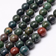 Natural Indian Bloodstone Beads Strands, Heliotrope Stone Beads, Round, 8mm, Hole: 1mm, about 48pcs/strand, 15 inch(X-G-P257-07-8mm)