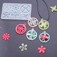 Flat Round Spinning Pendant and Windmill & Snowflake & Flower & Clover & Tyre Cabochon Silicone Molds, Resin Casting Molds, for UV Resin & Epoxy Resin Jewelry Making, White, 99x63x6mm, Hole: 3mm, Inner Diameter: 27~40x27~35mm(X-DIY-P059-08)
