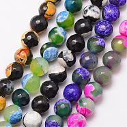 Natural Fire Crackle Agate Bead Strands, Round, Grade A, Faceted, Dyed & Heated, Mixed Color, 6mm, Hole: 1mm, about 61pcs/strand, 15 inch(G-K166-06F-6mm)