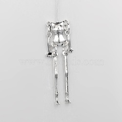 Tibetan Style Alloy Human Body Skeleton For DIY Toy Doll Making, Cadmium Free & Nickel Free & Lead Free, Antique Silver, 44x12x4mm, Pin: 47x0.8mm(TIBE-39548-AS-NR)
