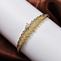 Rack Plating Brass Micro Pave Cubic Zirconia Hinged Bangles, Lead Free & Cadmium Free, Leaf, Real 18K Gold Plated, Inner Diameter: 2-3/8~2 inch(6x5.05cm)(BJEW-H624-02G)