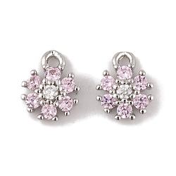 Brass Micro Pave Cubic Zirconia Charms, Long-Lasting Plated, Flower, Platinum, 6.5x5.5x3.5mm, Hole: 0.5mm(KK-L212-17P)