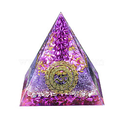 Orgonite Pyramid Resin Energy Generators, with Natural Amethyst Chip inside for Home Office Desk Decoration, 50x50x50mm(PW-WG35031-01)