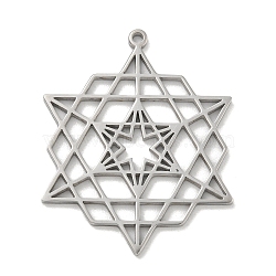 304 Stainless Steel Pendants, Laser Cut, Hollow Star of David with Hexagon Charm, Stainless Steel Color, 34.5x27.5x1.5mm, Hole: 1.5mm(STAS-M067-09P)