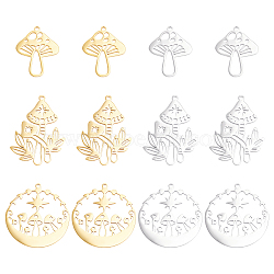 DICOSMETIC 12Pcs 6 Style 201 Stainless Steel Pendants, Laser Cut, Mushroom, Golden & Stainless Steel Color, 2pcs/style(STAS-DC0006-27)