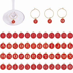 DIY Wine Glass Charms Making Kits, Including Brass Wine Glass Charm Rings, Number & Alphabet & Constellation Alloy Enamel Pendants, Red, 148Pcs/box(DIY-SZ0008-94B)
