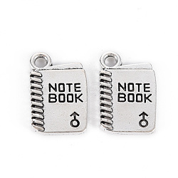 Tibetan Style Alloy Pendants for Teachers' Day, Lead Free & Cadmium Free, Notebook, Antique Silver, 17.5x11x2mm, Hole: 2mm, about 338pcs/500g(TIBE-S323-105AS-RS)