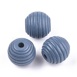 Painted Natural Wood Beehive Beads, Round, Steel Blue, 18x17mm, Hole: 3.5~4mm(WOOD-S049-04B-03)