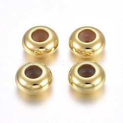 201 Stainless Steel Beads, with Rubber Inside, Slider Beads, Stopper Beads, Rondelle, Golden, 7x3.5mm, Hole: 3mm, Rubber Hole: 1.2mm(STAS-O110-12G-C)