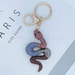 Full Rhinestone Snake Pendant Keychain, with Alloy Findings, for Car Bag Pendant , Colorful, 14x4.9cm(SNAK-PW0001-29C)