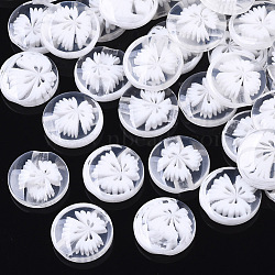 Translucent Buttons, Resin Sewing Button, Bead in Bead, Flat Round with Flower Pattern, White, 14x3.5mm, Hole: 1mm, about 250pcs/bag(RESI-S388-03B)