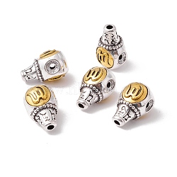 Chakra Rack Plating Tibetan Style Alloy 3-Hole Guru Beads, T-Drilled Beads, Round with Ohm/Aum, Antique Silver & Antique Golden, 17x10.5x11mm(PALLOY-H126-01D)