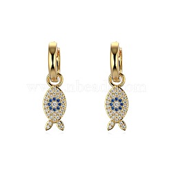 Fish 925 Sterling Silver Micro Pave Cubic Zirconia Leverback Earrings for Woman, Real 18K Gold Plated, 24.5x6mm(EJEW-Q384-03G)