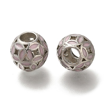 Rack Plating Alloy Enamel European Beads, Large Hole Beads, Round with Coin, Platinum, 11x10mm, Hole: 4.8mm