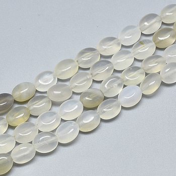 Natural White Agate Beads Strands, Oval, 8x6x4mm, Hole: 1mm, about 49~50pcs/strand, 14.5 inch~14.7 inch