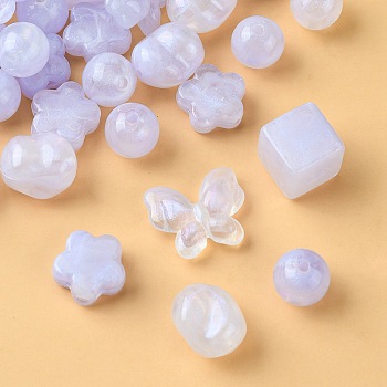 Opaque Acrylic Beads, Glitter Beads, Mixed Shapes, Lilac, 10.5~17x11~20x5.5~13.5mm, Hole: 1.6~3mm
