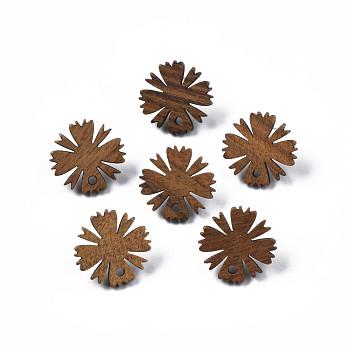 Walnut Wood Stud Earring Findings, with 316 Stainless Steel Pin and Hole, Leaf, Tan, 17x17mm, Hole: 1.8mm, Pin: 0.7mm