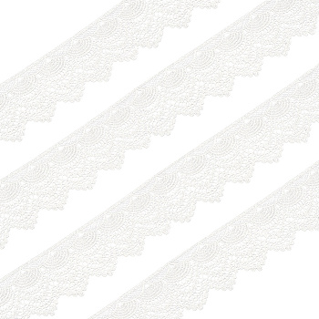 4.8~5 Yards Polyester Lace Trim, Wavy Edged Lace Ribbons, Garment Accessories, with 1Pc Cardboard Display Card, White, 3-1/2 inch(90mm)
