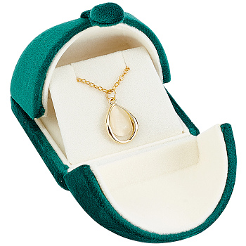 Velvet Pendant Box, Double Flip Cover, Charm Display Holder, for Valentine's Day, Anniversary Jewelry Gift Storage, Green, 6.9x6.3x5.8cm
