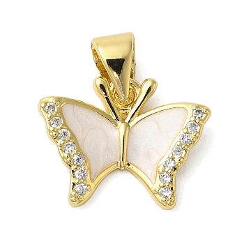 Rack Plating Brass Micro Pave Cubic Zirconia Charms, Enamel Style, Cadmium Free & Lead Free, Long-Lasting Plated, Butterfly, Real 18K Gold Plated, 11.5x14.5x2mm, Hole: 4x3.5mm