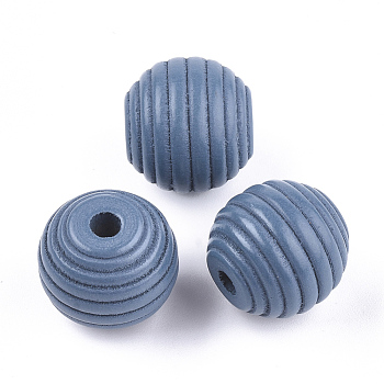 Painted Natural Wood Beehive Beads, Round, Steel Blue, 18x17mm, Hole: 3.5~4mm