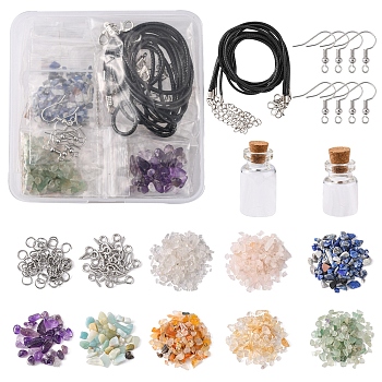 DIY Natural Mixed Gemstone Wish Bottle Earring Necklace Making Kit, Including Glass Bottles, Waxed Cord Necklace Making, Brass Earring Hooks, Stone Chip Beads, Mixed Color