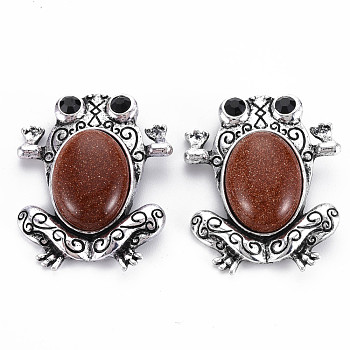 Synthetic Goldstone Frog Brooch, Alloy Lapel Pin with Loop for Backpack Clothes Pendant Jewelry, Cadmium Free & Lead Free, Antique Silver, 46x38x10~15mm, Hole: 4x5.5mm, Pin: 0.7mm