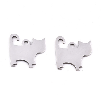 201 Stainless Steel Charms, Stamping Blank Tag, Laser Cut, Cat, Stainless Steel Color, 12x12.5x0.9mm, Hole: 1.5mm