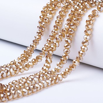 Electroplate Glass Beads Strands, Platinum Plated, Faceted, Rondelle, BurlyWood, 4x3mm, Hole: 0.4mm, about 123~127pcs/strand, 16.5~16.9 inch(42~43cm)