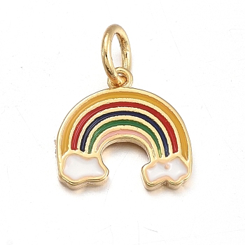 Brass Enamel Charms, with Jump Rings, Rainbow, Golden, 10.5x11x1mm, Hole: 3.6mm