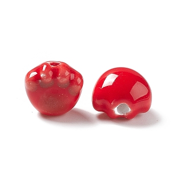 Handmade Printed Porcelain Beads, Cat Paw Prints, Red, 12x12x9mm, Hole: 2mm