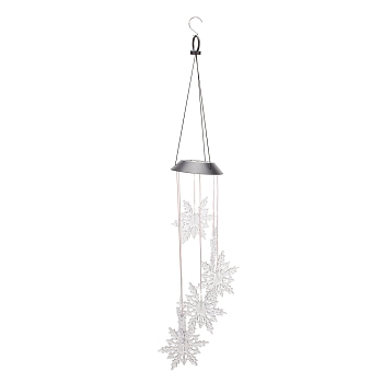 LED Solar Powered Snowflake Wind Chime, Waterproof, with Resin and Iron Findings, for Outdoor, Garden, Yard, Festival Decoration, Christmas Theme, Clear, 820mm