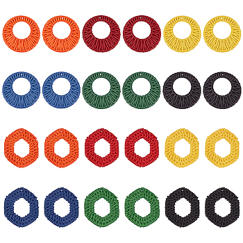 PandaHall Elite 12Pcs 2 Style Acrylic Pendants, Imitation Woven Rattan Pattern, Mixed Shapes, Mixed Color, 46.5~47.5x40.5~46.5x4~4.5mm, Hole: 1.5mm, 6pcs/style