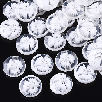 Translucent Buttons, Resin Sewing Button, Bead in Bead, Flat Round with Flower Pattern, White, 14x3.5mm, Hole: 1mm, about 250pcs/bag