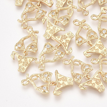 Brass Pendants, with Cubic Zirconia, Bikini, Clear, Real 18K Gold Plated, 23x12x2mm, Hole: 1.2mm
