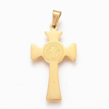 304 Stainless Steel Pendants, Cross, CssmlNdsmd Cross God Father Religious Christianity Pendant, Golden, 35x20x2mm, Hole: 4x7mm