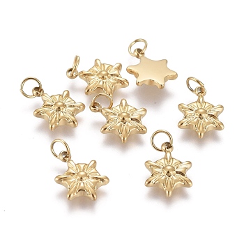 Christmas Ion Plating(IP) 304 Stainless Steel Charms, with Jump Rings, Snowflake, Golden, 10x7x2mm, Hole: 2.3mm