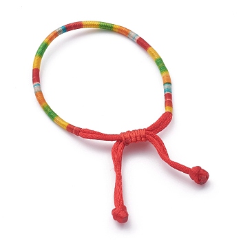 Rainbow Nylon Cord Braided Bracelets, Colorful, Inner Diameter: 1-5/8~3 inch(4.2~7.5cm)