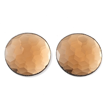 Glass Cabochons, Flat Back & Back Plated, Faceted, Flat Round, Camel, 32x30x4~4.5mm