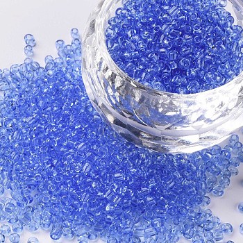 Glass Seed Beads, Transparent, Round, Round Hole, Light Blue, 12/0, 2mm, Hole: 1mm, about 3333pcs/50g, 50g/bag, 18bags/2pounds