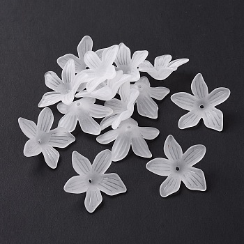 5-Petal Transparent Acrylic Bead Caps, Frosted, Flower, WhiteSmoke, 25x26.5x7mm, Hole: 1.6mm, about 746pcs/500g