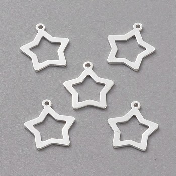 Brass Charms, Long-Lasting Plated, Stars, 925 Sterling Silver Plated, 11.5x10.5x0.5mm, Hole: 0.9mm