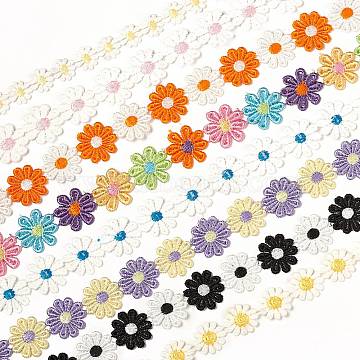 Daisy Flower Polyester Lace Trims, Embroidered Applique Sewing Ribbon, for Sewing and Art Craft Decoration, Mixed Color, 5/8~1 inch(15~25mm)(OCOR-XCP0001-21)