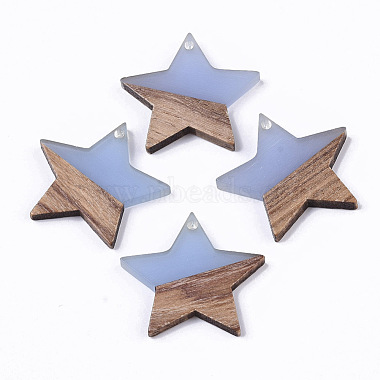 Light Steel Blue Star Resin+Wood Pendants
