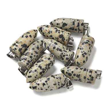 Stainless Steel Color Bullet Dalmatian Jasper Pendants